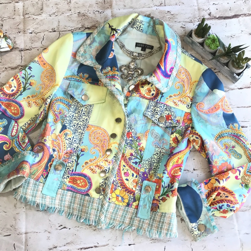 Boho Chic Multicolor Lined Jacket - Like New Sz 2